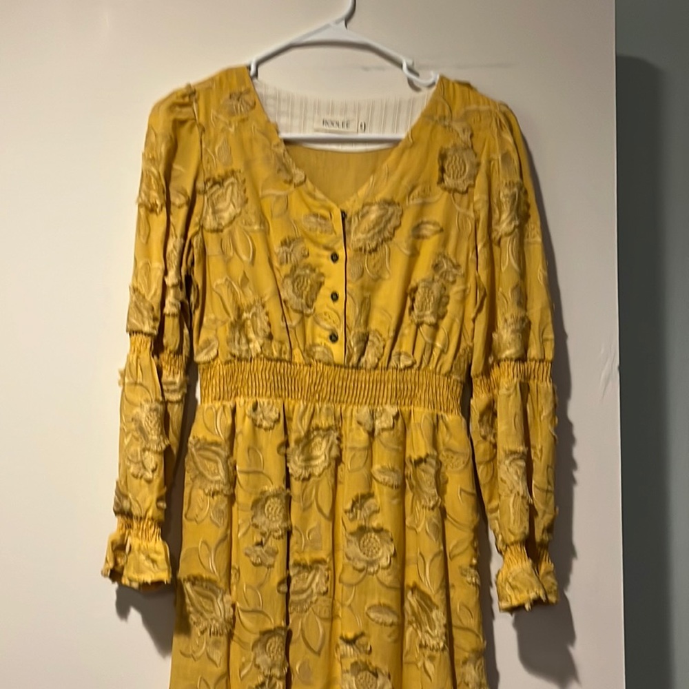 Golden rod maxi dress with smocked detail on waist and sleeves